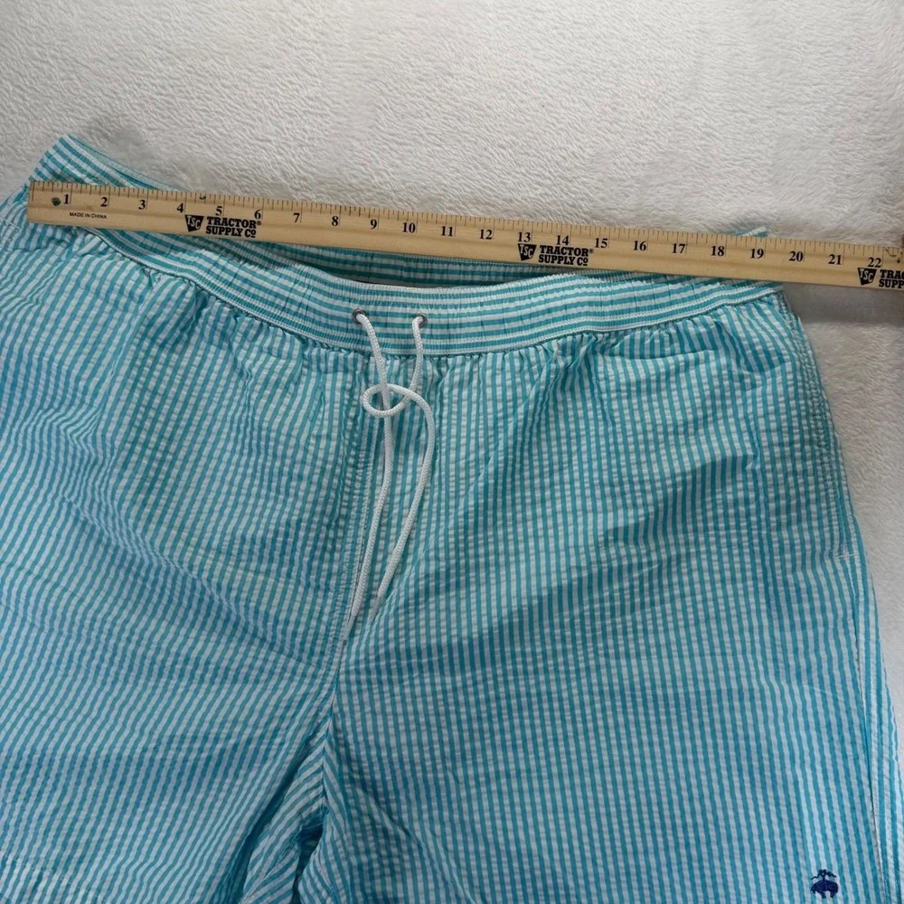 Brooks Brothers 346 Mens XXL Blue White Seersucker Striped Swim Trunks Shorts